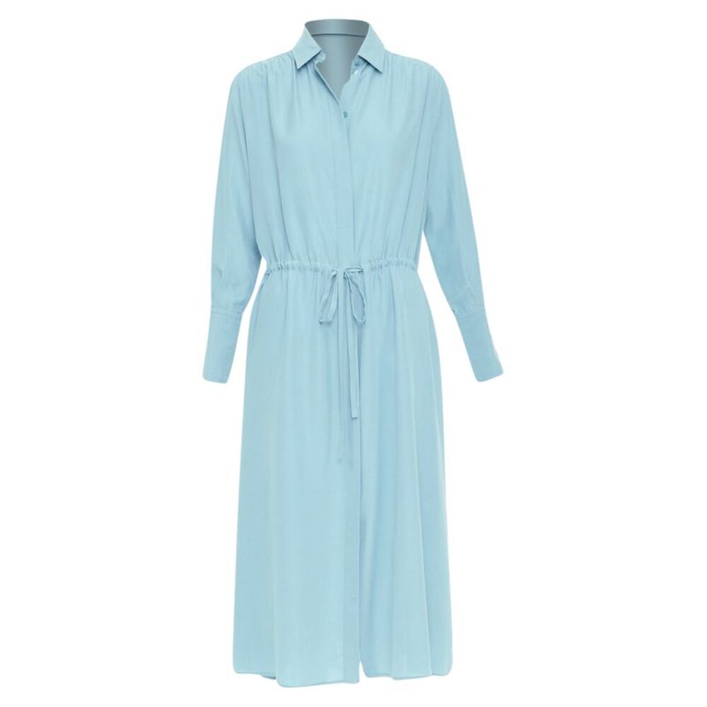 Joseph Blue Silk Drawstring Long Sleeve Shirt Dress